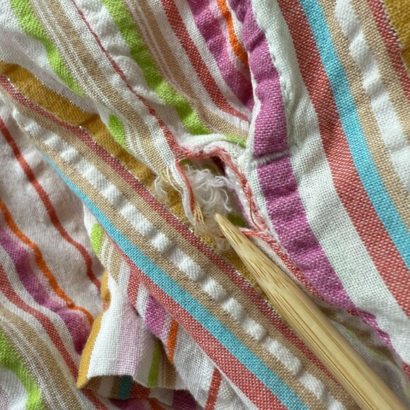 Vtg Go Softly Patio House Dress Large Multicolor Striped Cotton Blend Full Zip - Picture 11 of 11